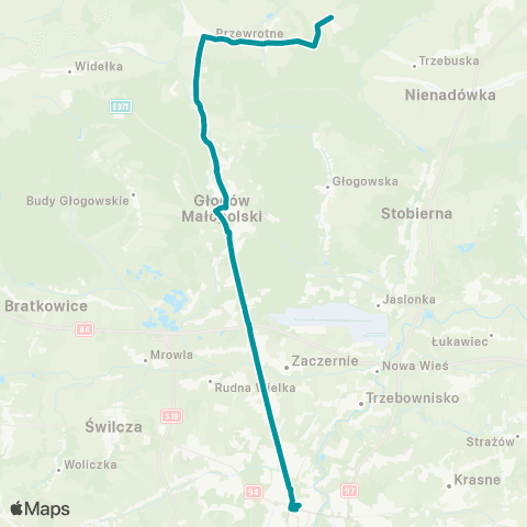 PKS w Rzeszowie Rzeszów D.A. - Głogów Młp. - Hucisko map
