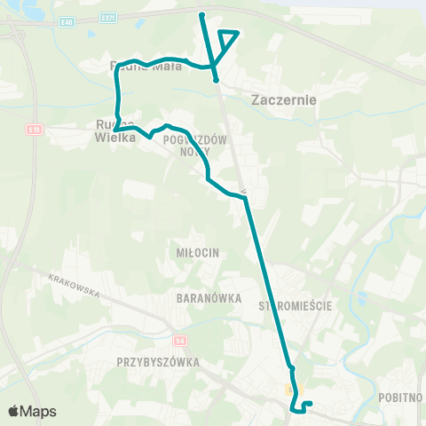 PKS w Rzeszowie Rzeszów D.A. - Rudna Wielka - Rudna Mała map
