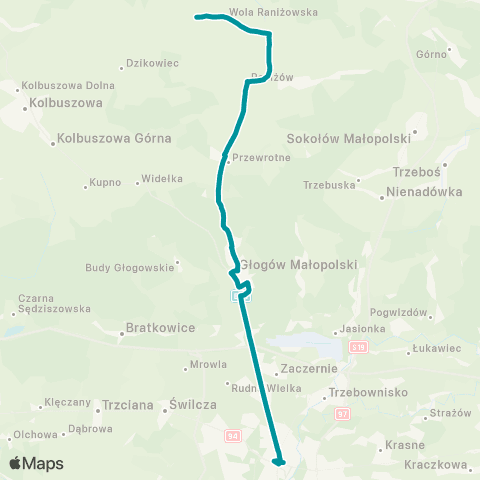 PKS w Rzeszowie Rzeszów D.A. - Głogów Młp. - Raniżów - Wola Raniżowska map