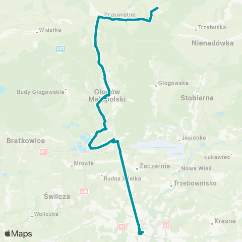 PKS w Rzeszowie Rzeszów D.A. - Głogów Młp. - Hucisko map