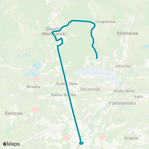 PKS w Rzeszowie Rzeszów D.A. - Głogów Młp. - Tajęcina Piaski map