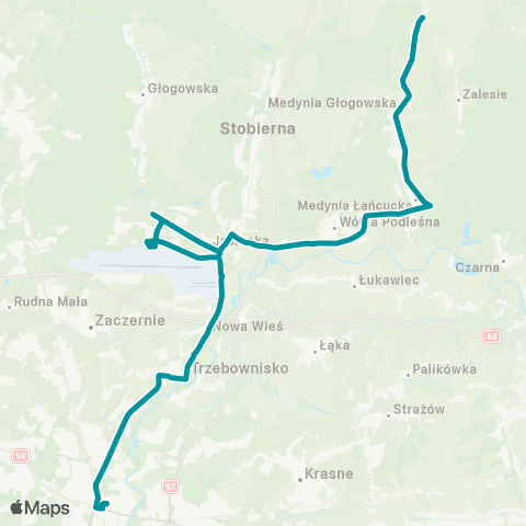 PKS w Rzeszowie Rzeszów D.A. - Jasionka - Wólka Podleśna - Medynia Głogowska map