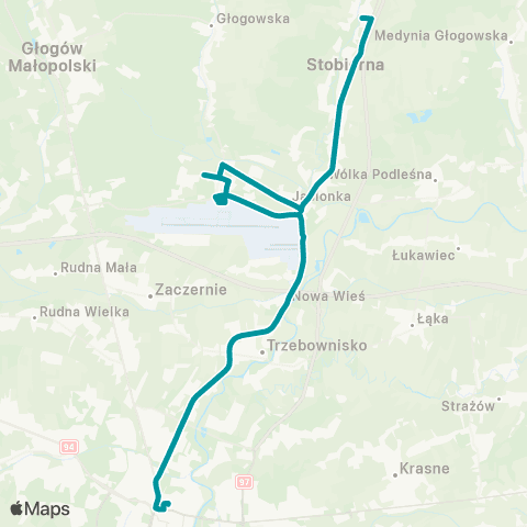 PKS w Rzeszowie Rzeszów D.A. - Jasionka - Stobierna Krzywe map