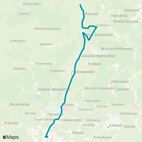 PKS w Rzeszowie Rzeszów D.A. - Jasionka - Stobierna - Sokołów Młp. - Kamień map