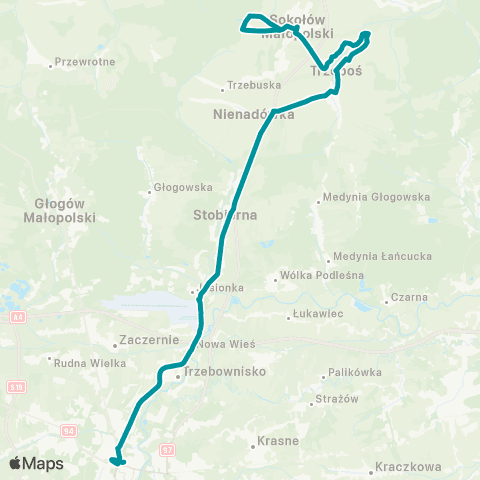 PKS w Rzeszowie Rzeszów D.A. - Jasionka - Stobierna - Sokołów Młp. map