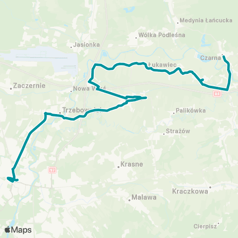 PKS w Rzeszowie Rzeszów D.A. - Trzebownisko - Łukawiec - Czarna map