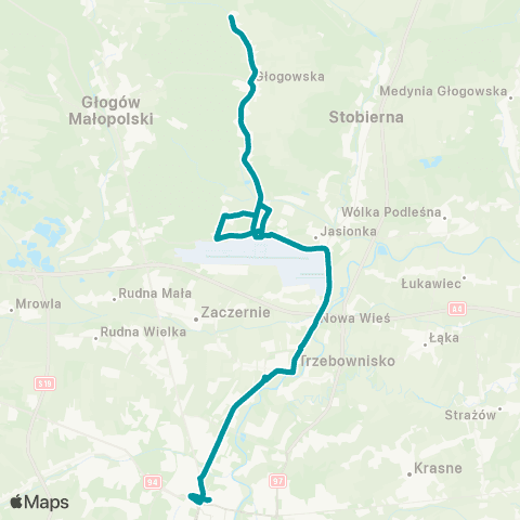 PKS w Rzeszowie Rzeszów D.A. - Jasionka - Tajęcina - Wysoka Głogowska map