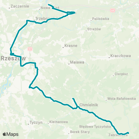 PKS w Rzeszowie Terliczka - Łąka - Rzeszów D.A. - Chmielnik - Zabratówka map