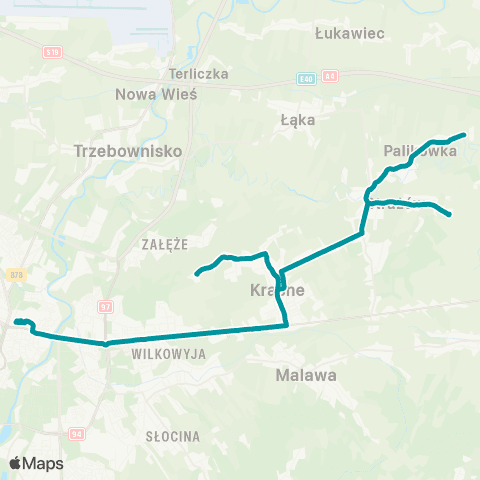 PKS w Rzeszowie Rzeszów D.A. - Krasne - Palikówka map
