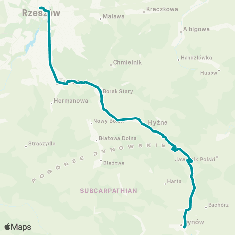 PKS w Rzeszowie Rzeszów D.A. - Tyczyn - Borek Stary - Hyżne - Dylągówka - Szklary - Dynów map