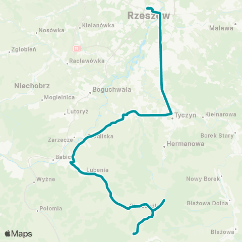 PKS w Rzeszowie Rzeszów D.A. - Tyczyn - Siedliska - Lubenia - Straszydle map