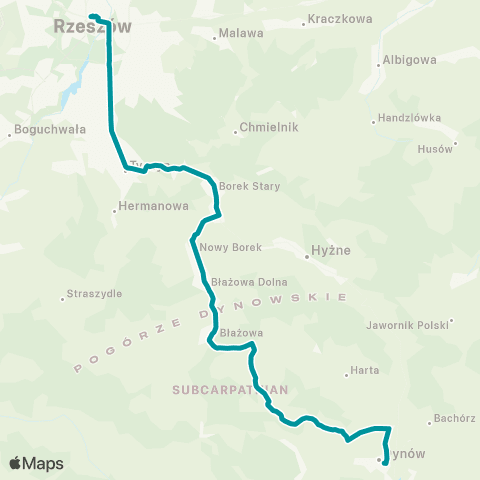 PKS w Rzeszowie Rzeszów D.A. - Tyczyn - Borek Stary - Błażowa - Futoma map
