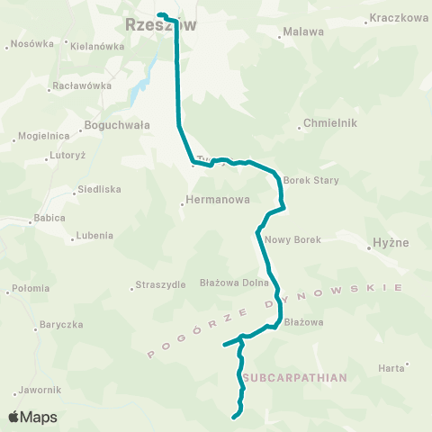 PKS w Rzeszowie Rzeszów D.A. - Tyczyn - Borek Stary - Błażowa - Kąkolówka map