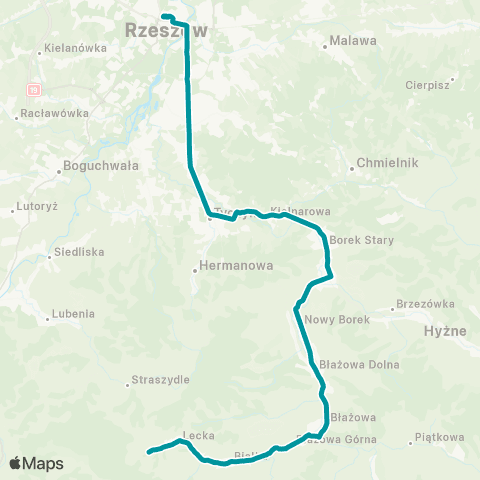 PKS w Rzeszowie Rzeszów D.A. - Tyczyn - Borek Stary - Błażowa - Lecka map