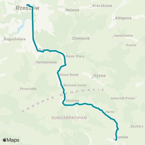 PKS w Rzeszowie Rzeszów D.A. - Tyczyn - Borek Stary - Błażowa - Piątkowa - Harta - Dynów map