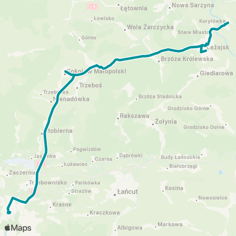 PKS w Rzeszowie Rzeszów D.A. - Sokołów Młp. - Kuryłówka D.A. map