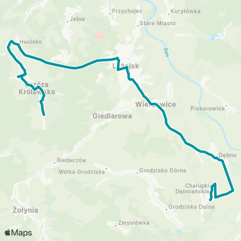 PKS w Rzeszowie Brzóza Królewska - Hucisko - Maleniska - Leżajsk - Dębno - Chałupki Dębniańskie map