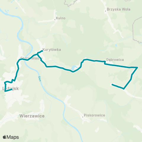 PKS w Rzeszowie Leżajsk - Kuryłowka - Ożanna - Dąbrowica - Kolonia Polska map