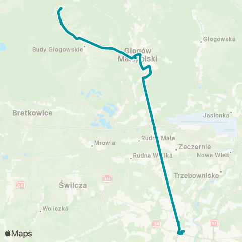 PKS w Rzeszowie Rzeszów D.A. - Głogów Młp. - Budy Głogowskie map