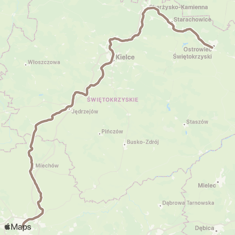 Polregio Kraków Główny — Kielce (— Ostrowiec Świętokrzyski) map