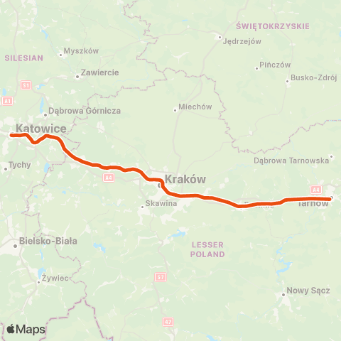 Polregio Katowice — Kraków Główny — Rzeszów map
