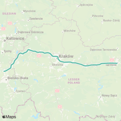 Polregio Kraków Główny — Trzebinia — Oświęcim — Czechowice-Dziedzice map