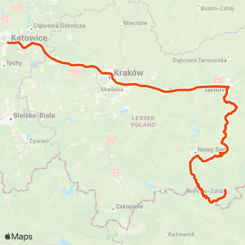 Polregio Katowice — Kraków Główny — Rzeszów (Przyspieszony) map