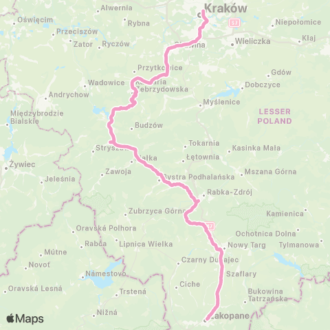 Polregio Kraków Główny — Skawina — Sucha Beskidzka — Zakopane map