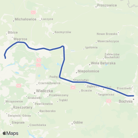 Polregio Kraków Główny — Kraków Nowa Huta — Podłęże map