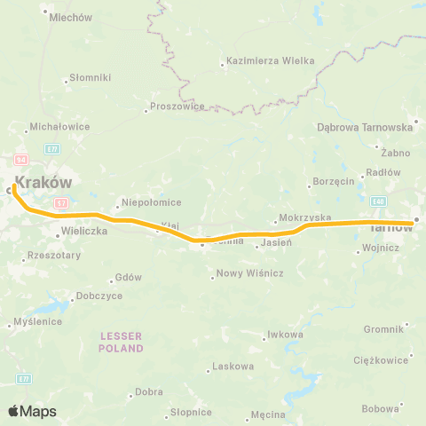 Polregio Tarnów — Kraków Główny — Trzebinia — Oświęcim map