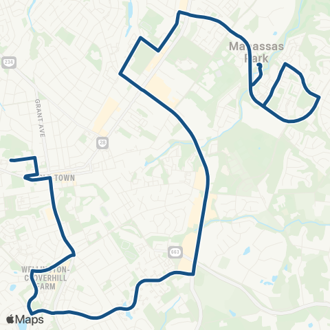 OmniRide Manassas South to Manassas Park map