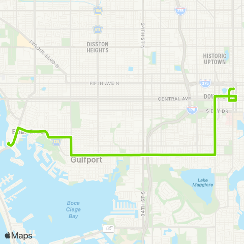 PSTA Pasadena Hosp - to - Downtown Saint Pete map