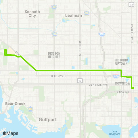 PSTA Tyrone Mall - to - Downtown St Pete map