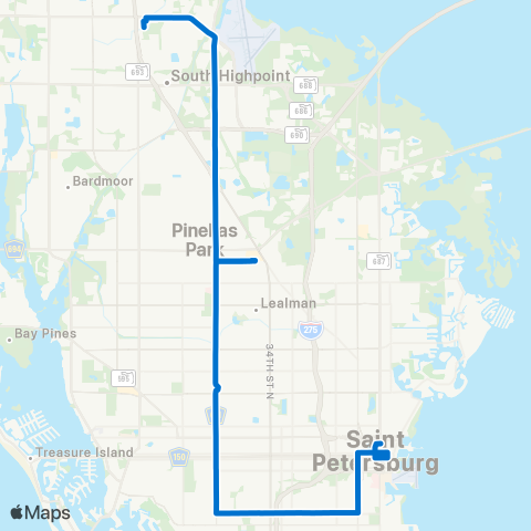 PSTA Largo Trnsit Ctr - to - Dtwn Saint Pete map