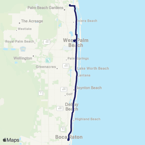 Palm Tran PBG - Boca via US-1 map