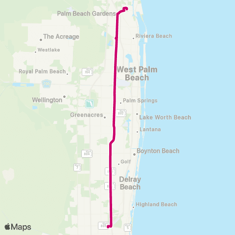 Palm Tran PBG - Boca via Military map