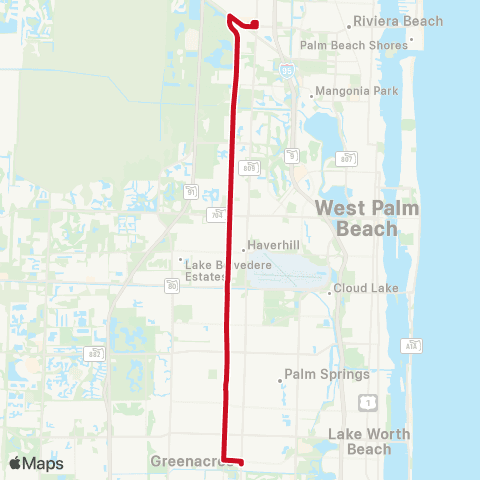 Palm Tran WPB - Greenacres via Haverhill map