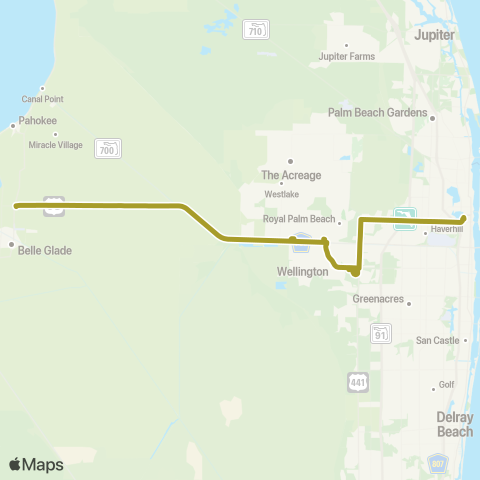 Palm Tran WPB - Belle Glade via SR-80 map