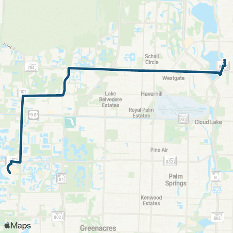 Palm Tran WPB Crosstown via Okeechobee map