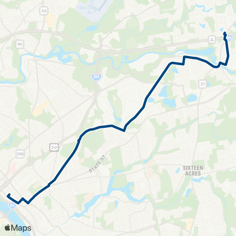 PVTA Ludlow via Bay St map