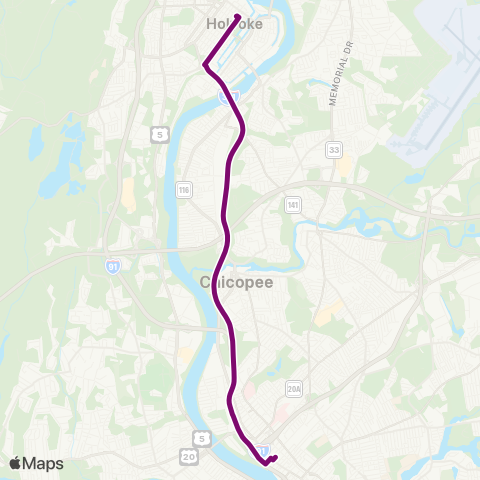 PVTA Holyoke-Springfield Express via I-391 map