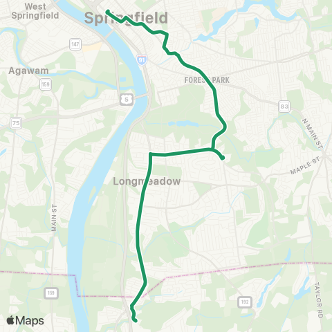 PVTA Dickinson-Jewish Home-Longmeadow map
