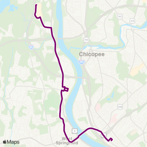 PVTA Holyoke-Springfield via Holyoke Mall map