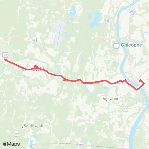 PVTA Westfield / W Springfield via Route 20 map