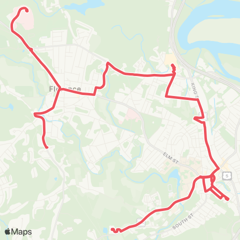 PVTA Florence Heights via King St & Bridge Rd map