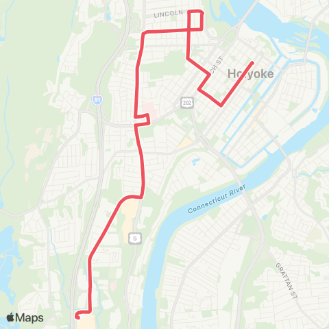 PVTA HTC-Holyoke Hospital-Holyoke Mall map