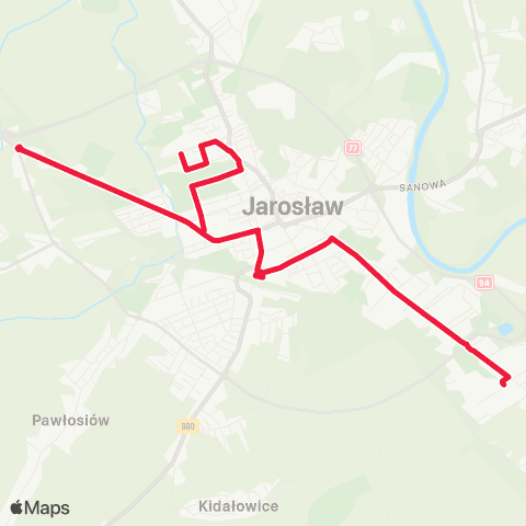 PWiK Jarosław Os. Piłsudskiego – Zbożowa PZZ map