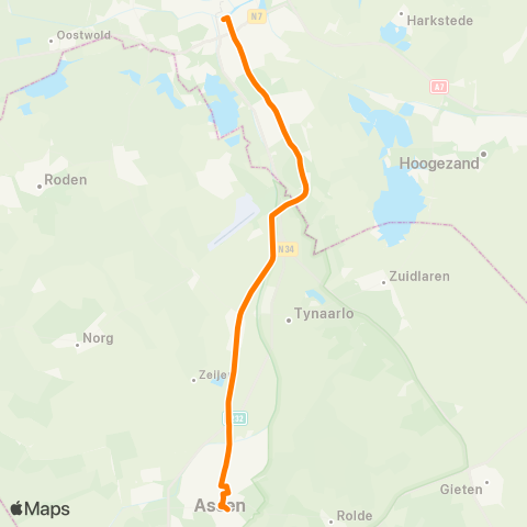 Qbuzz Assen - Groningen map