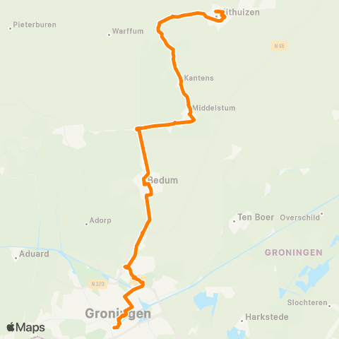 Qbuzz Groningen - Middelstum - Uithuizen map