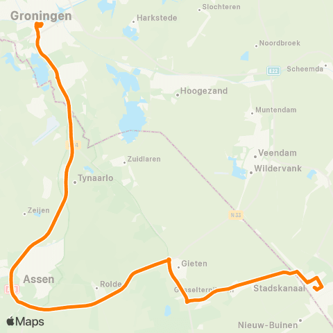 Qbuzz Stadskanaal - Gieten - Groningen map